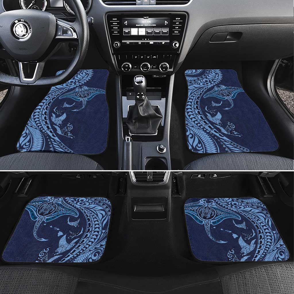 Hawaiian Manta Ray and Polynesian Tribal Tattoo Car Mats Dark Navy Color LT03