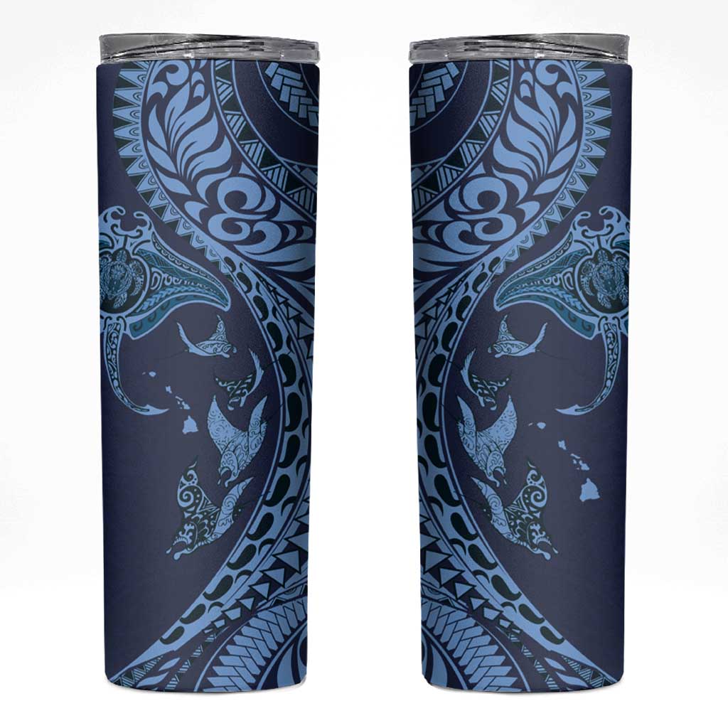 Hawaiian Manta Ray and Polynesian Tribal Tattoo Skinny Tumbler Dark Navy Color LT03 Dark Navy - Polynesian Pride