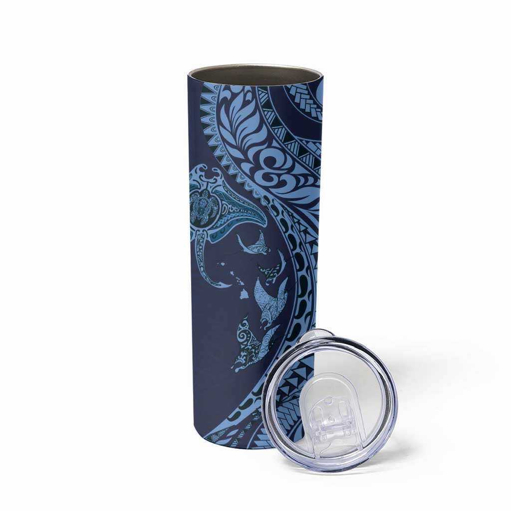 Hawaiian Manta Ray and Polynesian Tribal Tattoo Skinny Tumbler Dark Navy Color LT03 - Polynesian Pride