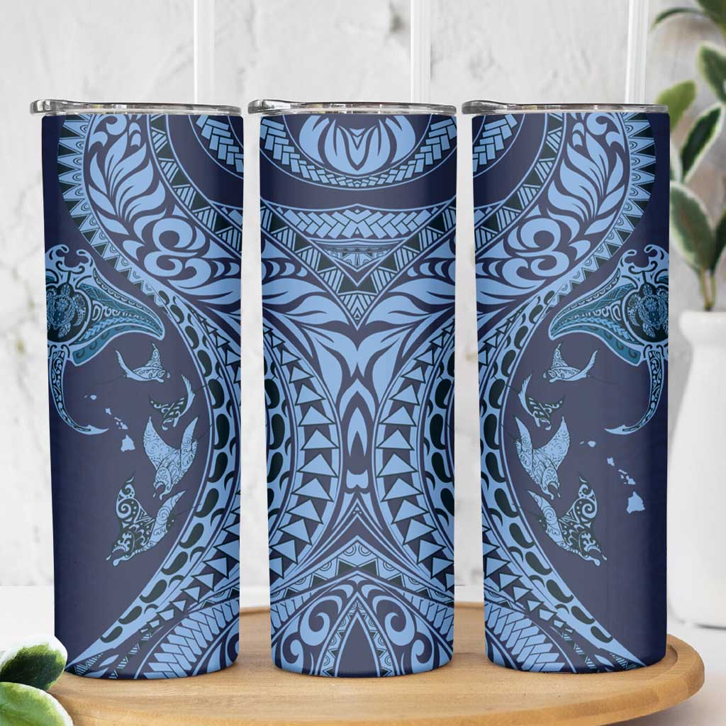 Hawaiian Manta Ray and Polynesian Tribal Tattoo Skinny Tumbler Dark Navy Color LT03 - Polynesian Pride