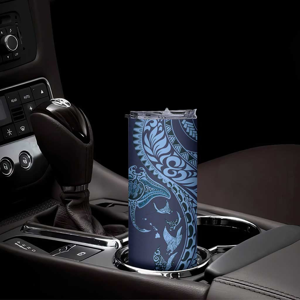 Hawaiian Manta Ray and Polynesian Tribal Tattoo Skinny Tumbler Dark Navy Color LT03 - Polynesian Pride