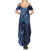 Hawaiian Manta Ray and Polynesian Tribal Tattoo Summer Maxi Dress Dark Navy Color LT03