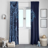 Hawaiian Manta Ray and Polynesian Tribal Tattoo Window Curtain Dark Navy Color LT03