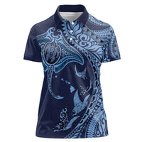 Hawaiian Manta Ray and Polynesian Tribal Tattoo Women Polo Shirt Dark Navy Color LT03 Female Dark Navy - Polynesian Pride