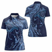 Hawaiian Manta Ray and Polynesian Tribal Tattoo Women Polo Shirt Dark Navy Color LT03 - Polynesian Pride
