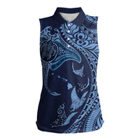 Hawaiian Manta Ray and Polynesian Tribal Tattoo Women Sleeveless Polo Shirt Dark Navy Color LT03 Female Dark Navy - Polynesian Pride