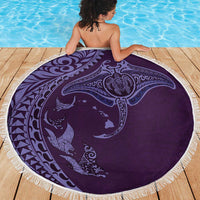 Hawaiian Manta Ray and Polynesian Tribal Tattoo Beach Blanket Purple Color LT03