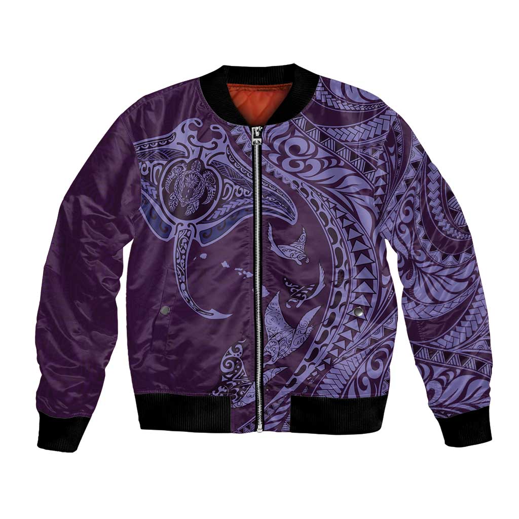 Hawaiian Manta Ray and Polynesian Tribal Tattoo Bomber Jacket Purple Color LT03