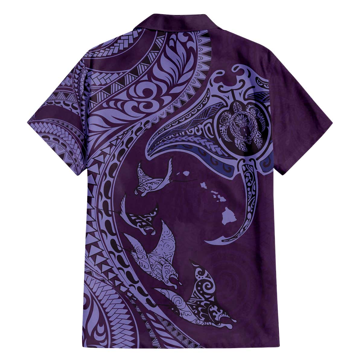 Hawaiian Manta Ray and Polynesian Tribal Tattoo Family Matching Puletasi and Hawaiian Shirt Purple Color LT03 - Polynesian Pride