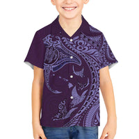 Hawaiian Manta Ray and Polynesian Tribal Tattoo Family Matching Tank Maxi Dress and Hawaiian Shirt Purple Color LT03