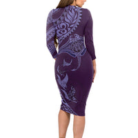 Hawaiian Manta Ray and Polynesian Tribal Tattoo Long Sleeve Bodycon Dress Purple Color LT03 - Polynesian Pride