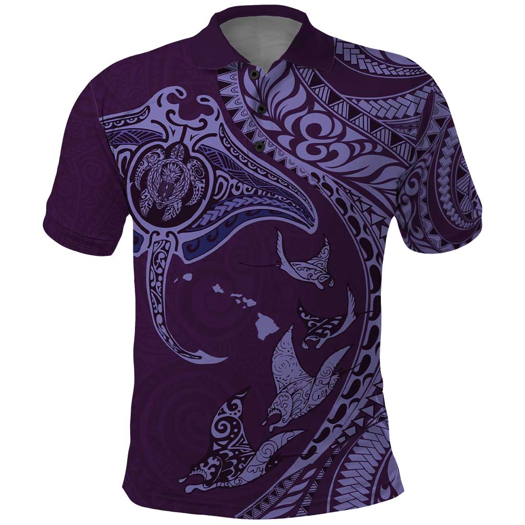 Hawaiian Manta Ray and Polynesian Tribal Tattoo Polo Shirt Purple Color LT03 Purple - Polynesian Pride
