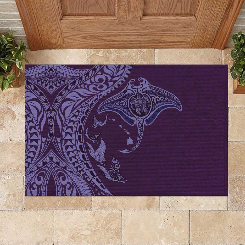 Hawaiian Manta Ray and Polynesian Tribal Tattoo Rubber Doormat Purple Color LT03