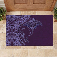 Hawaiian Manta Ray and Polynesian Tribal Tattoo Rubber Doormat Purple Color LT03