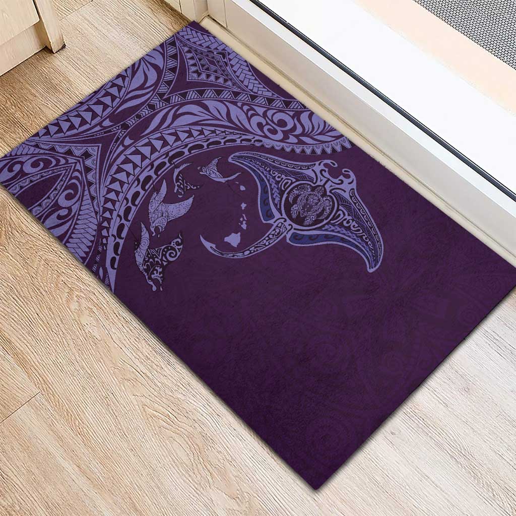 Hawaiian Manta Ray and Polynesian Tribal Tattoo Rubber Doormat Purple Color LT03