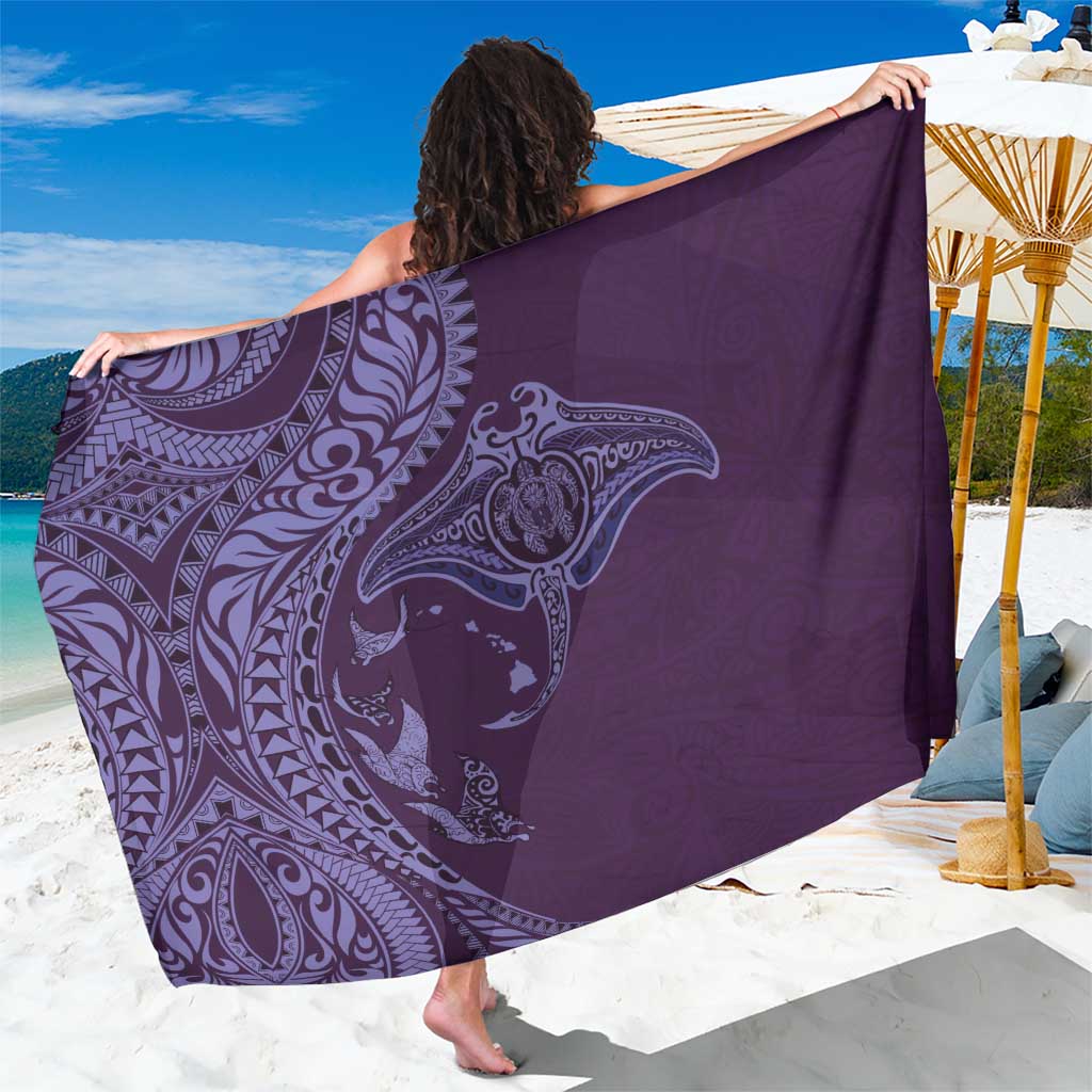 Hawaiian Manta Ray and Polynesian Tribal Tattoo Sarong Purple Color LT03