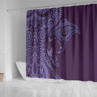 Hawaiian Manta Ray and Polynesian Tribal Tattoo Shower Curtain Purple Color LT03