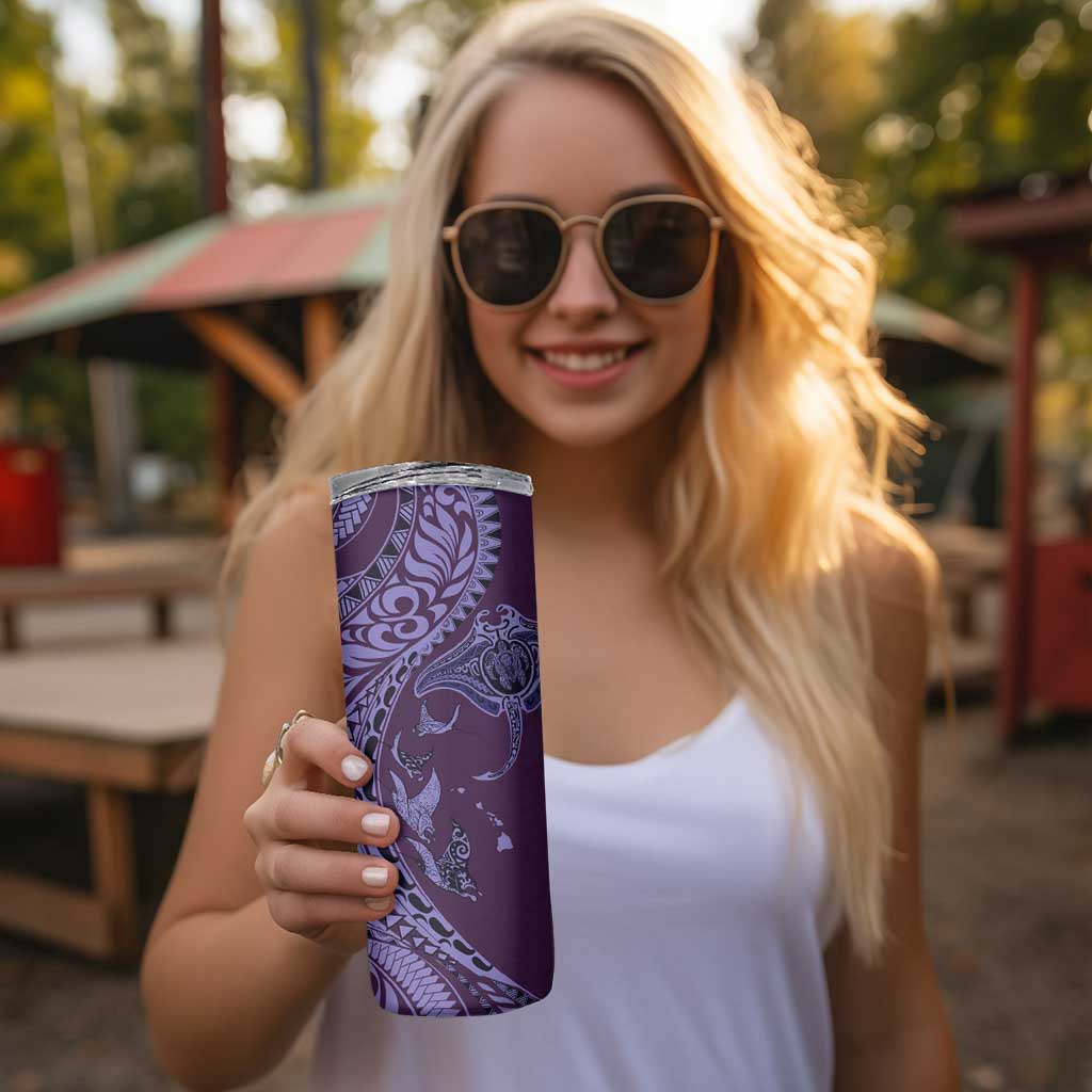 Hawaiian Manta Ray and Polynesian Tribal Tattoo Skinny Tumbler Purple Color LT03 - Polynesian Pride
