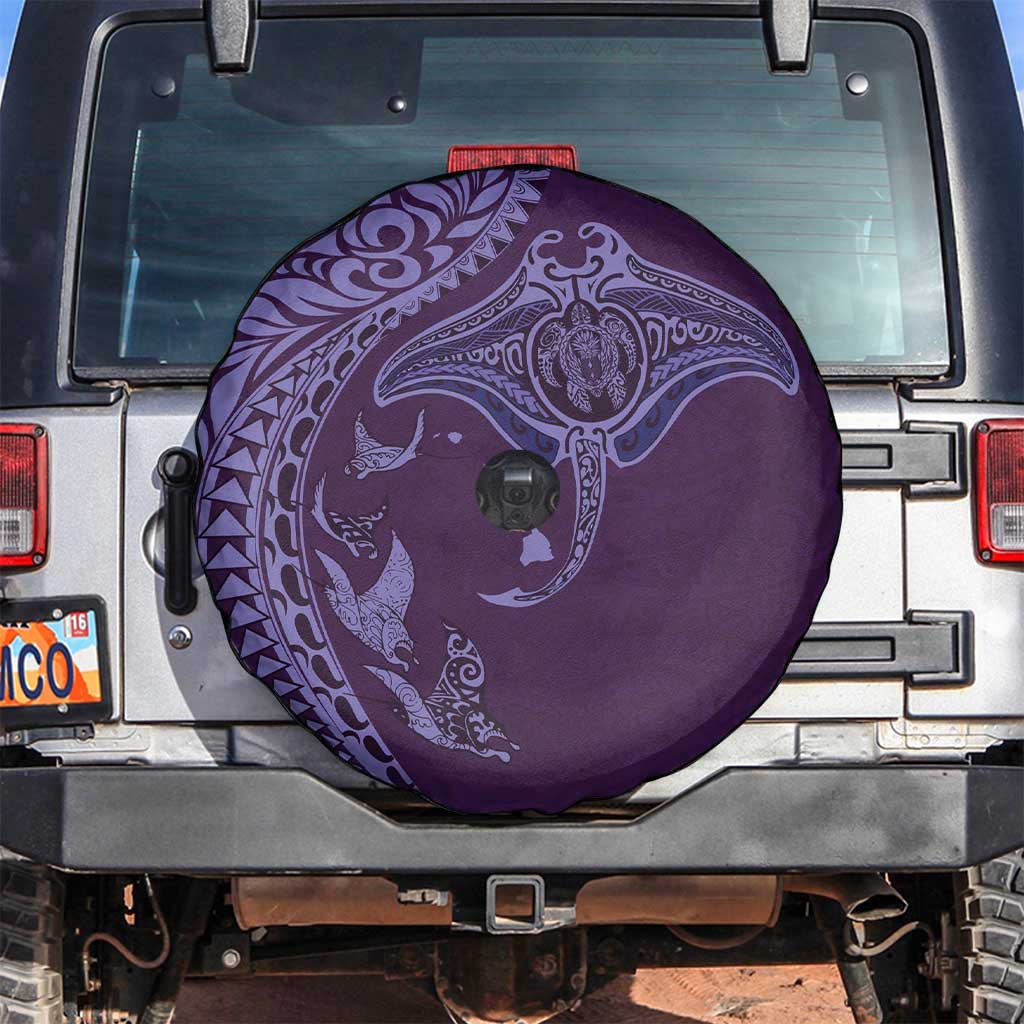 Hawaiian Manta Ray and Polynesian Tribal Tattoo Spare Tire Cover Purple Color LT03