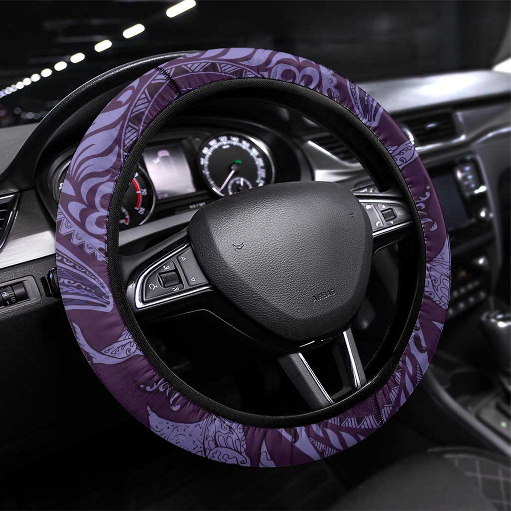 Hawaiian Manta Ray and Polynesian Tribal Tattoo Steering Wheel Cover Purple Color LT03