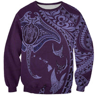 Hawaiian Manta Ray and Polynesian Tribal Tattoo Sweatshirt Purple Color LT03