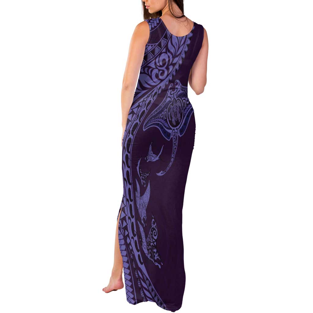 Hawaiian Manta Ray and Polynesian Tribal Tattoo Tank Maxi Dress Purple Color LT03