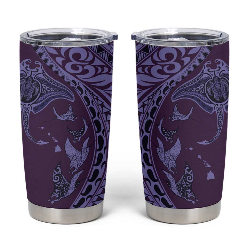 Hawaiian Manta Ray and Polynesian Tribal Tattoo Tumbler Cup Purple Color