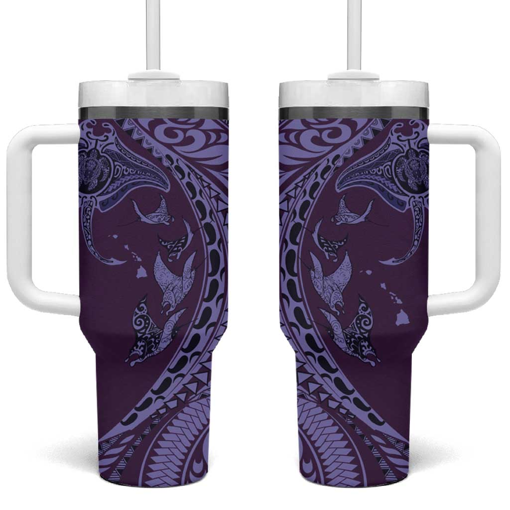 Hawaiian Manta Ray and Polynesian Tribal Tattoo Tumbler With Handle Purple Color