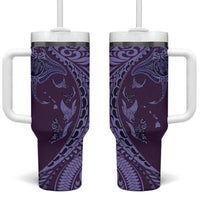 Hawaiian Manta Ray and Polynesian Tribal Tattoo Tumbler With Handle Purple Color