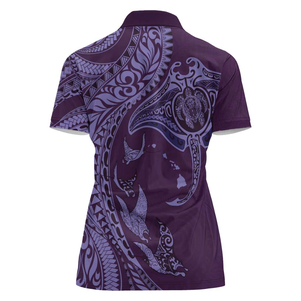 Hawaiian Manta Ray and Polynesian Tribal Tattoo Women Polo Shirt Purple Color LT03 - Polynesian Pride