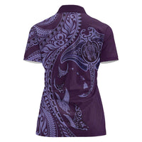 Hawaiian Manta Ray and Polynesian Tribal Tattoo Women Polo Shirt Purple Color LT03 - Polynesian Pride