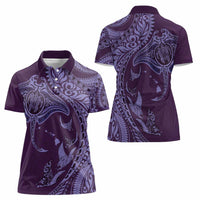 Hawaiian Manta Ray and Polynesian Tribal Tattoo Women Polo Shirt Purple Color LT03 - Polynesian Pride