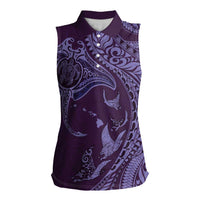 Hawaiian Manta Ray and Polynesian Tribal Tattoo Women Sleeveless Polo Shirt Purple Color LT03 Female Purple - Polynesian Pride