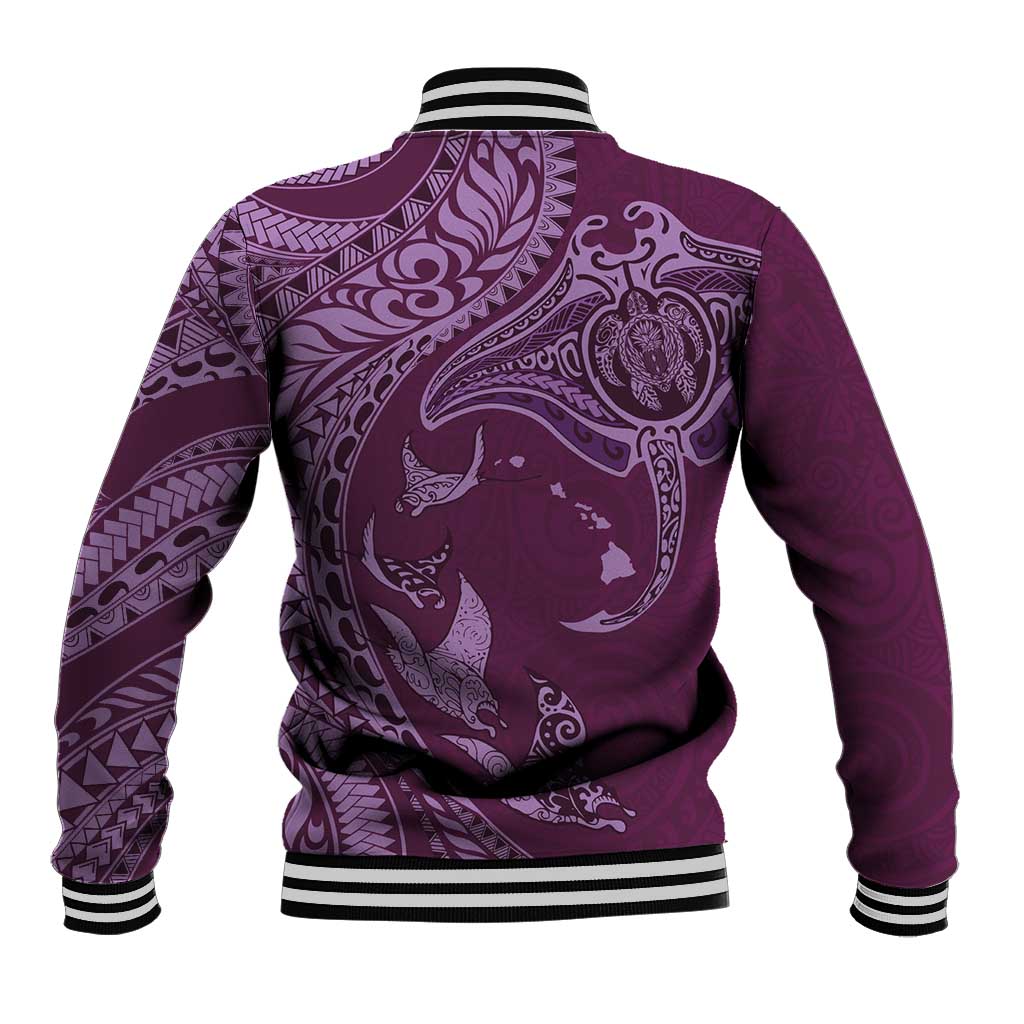 Hawaiian Manta Ray and Polynesian Tribal Tattoo Baseball Jacket Pink Color LT03