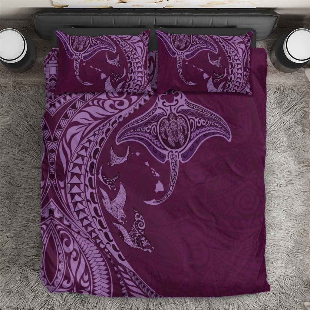 Hawaiian Manta Ray and Polynesian Tribal Tattoo Bedding Set Pink Color LT03