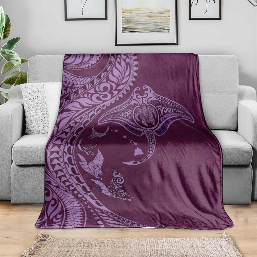Hawaiian Manta Ray and Polynesian Tribal Tattoo Blanket Pink Color LT03