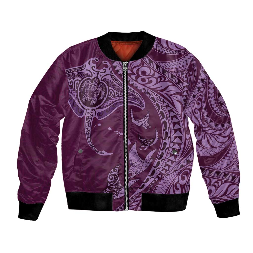 Hawaiian Manta Ray and Polynesian Tribal Tattoo Bomber Jacket Pink Color LT03