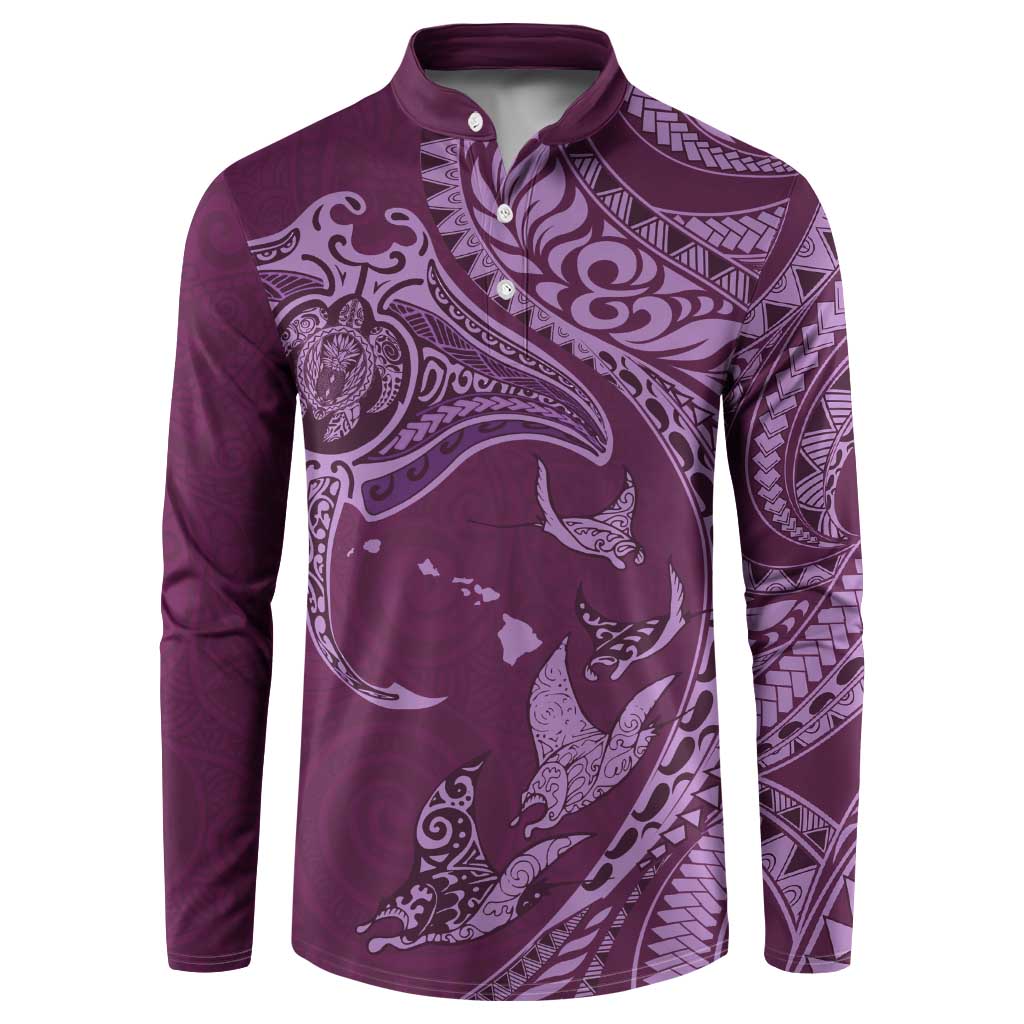 Hawaiian Manta Ray and Polynesian Tribal Tattoo Button Sweatshirt Pink Color LT03