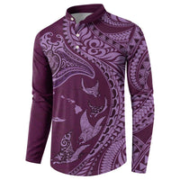Hawaiian Manta Ray and Polynesian Tribal Tattoo Button Sweatshirt Pink Color LT03