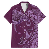 Hawaiian Manta Ray and Polynesian Tribal Tattoo Family Matching Mermaid Dress and Hawaiian Shirt Pink Color LT03
