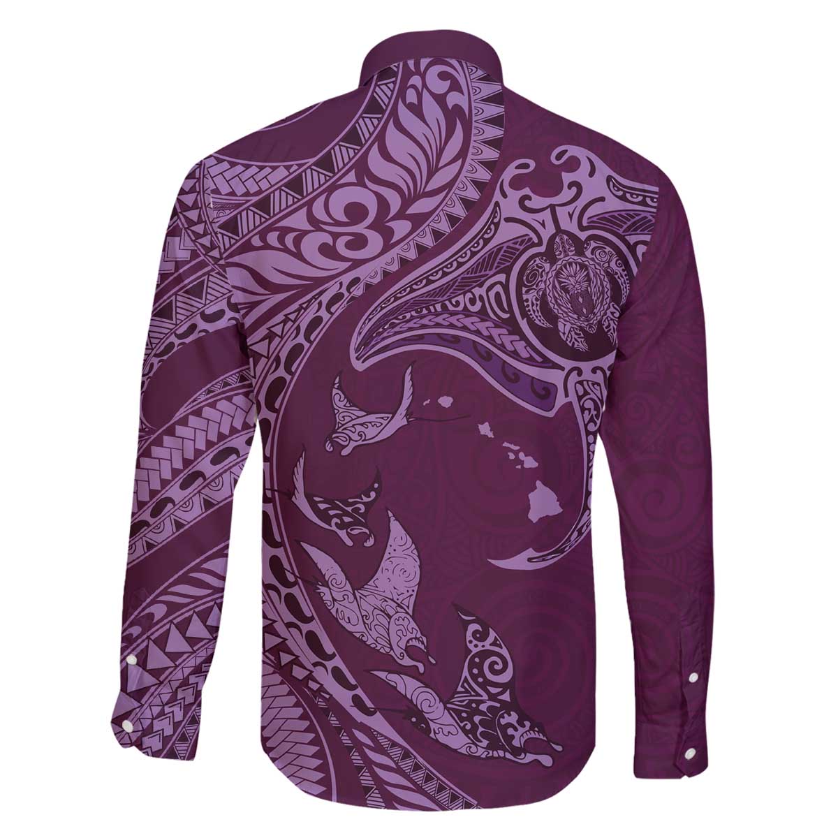 Hawaiian Manta Ray and Polynesian Tribal Tattoo Family Matching Off The Shoulder Long Sleeve Dress and Hawaiian Shirt Pink Color LT03