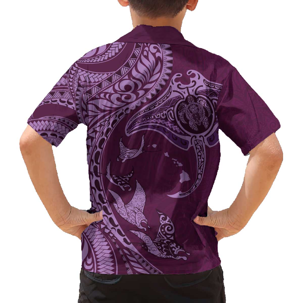 Hawaiian Manta Ray and Polynesian Tribal Tattoo Family Matching Puletasi and Hawaiian Shirt Pink Color LT03 - Polynesian Pride
