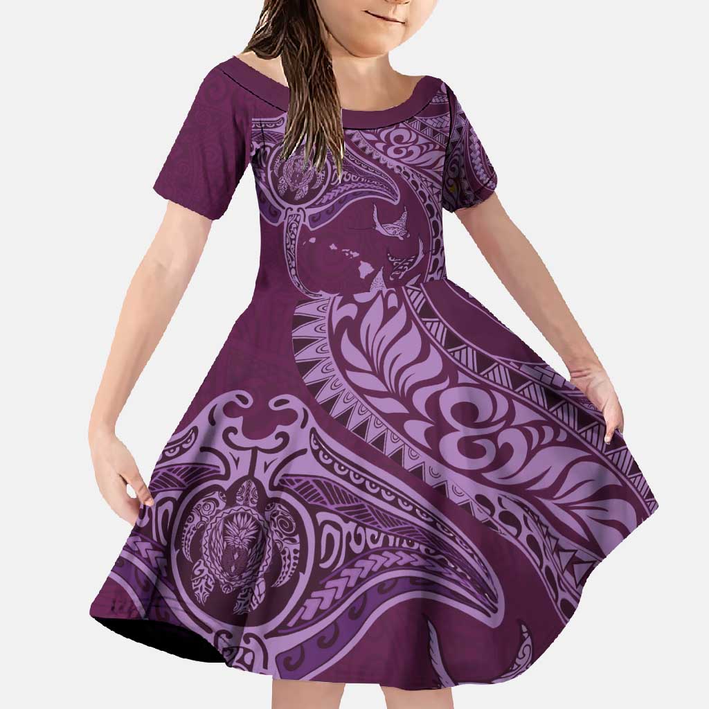 Hawaiian Manta Ray and Polynesian Tribal Tattoo Family Matching Tank Maxi Dress and Hawaiian Shirt Pink Color LT03