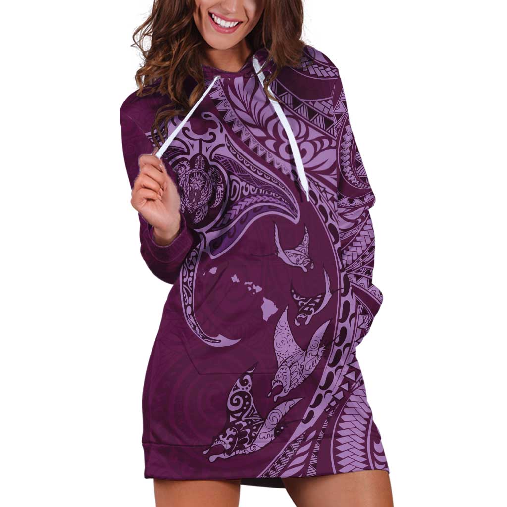 Hawaiian Manta Ray and Polynesian Tribal Tattoo Hoodie Dress Pink Color LT03