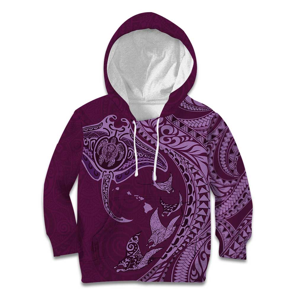 Hawaiian Manta Ray and Polynesian Tribal Tattoo Kid Hoodie Pink Color LT03