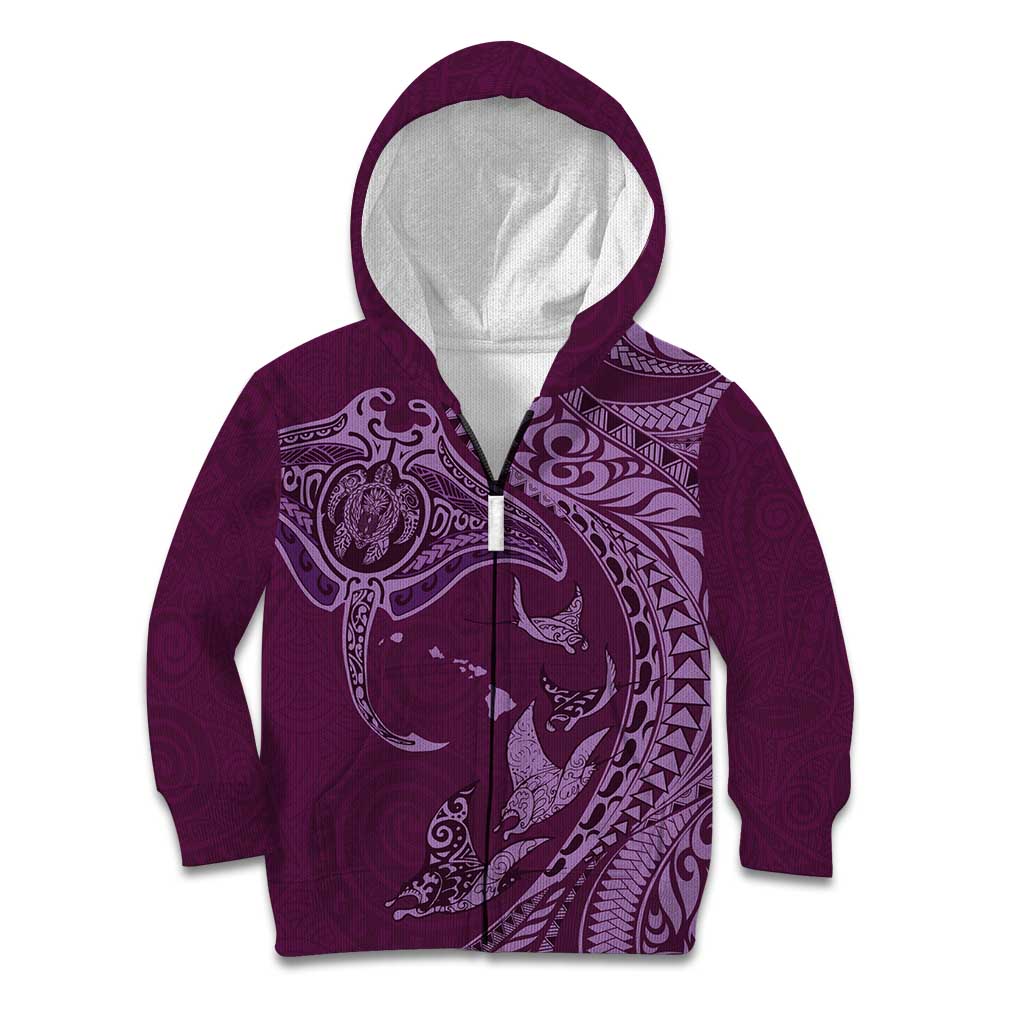 Hawaiian Manta Ray and Polynesian Tribal Tattoo Kid Hoodie Pink Color LT03