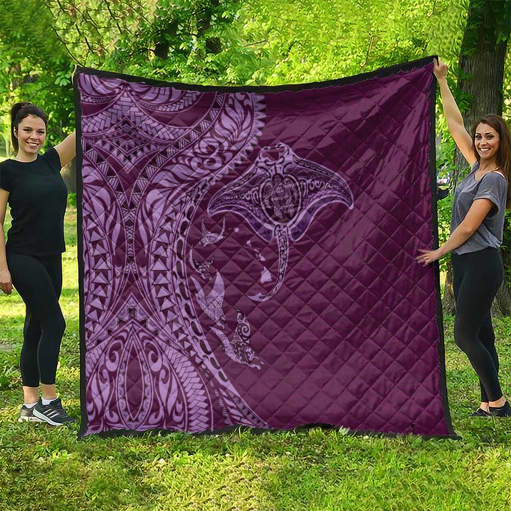 Hawaiian Manta Ray and Polynesian Tribal Tattoo Quilt Pink Color LT03