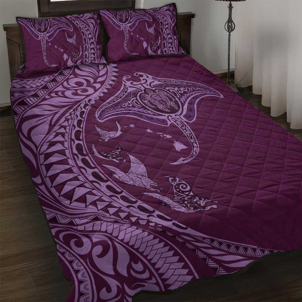 Hawaiian Manta Ray and Polynesian Tribal Tattoo Quilt Bed Set Pink Color LT03