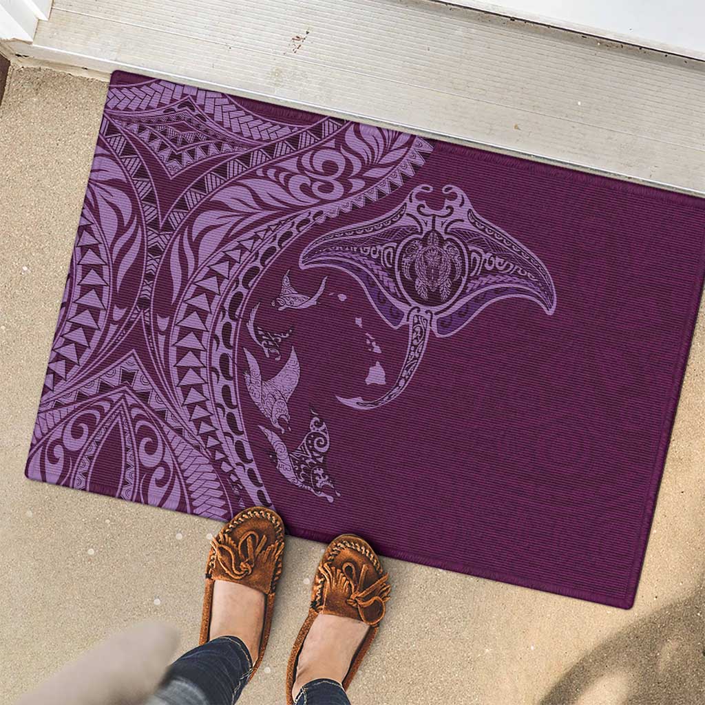 Hawaiian Manta Ray and Polynesian Tribal Tattoo Rubber Doormat Pink Color LT03