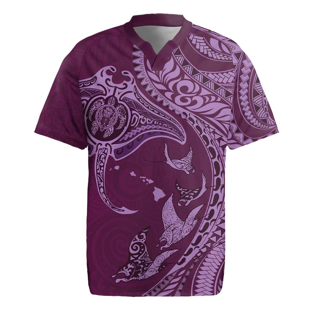 Hawaiian Manta Ray and Polynesian Tribal Tattoo Rugby Jersey Pink Color LT03